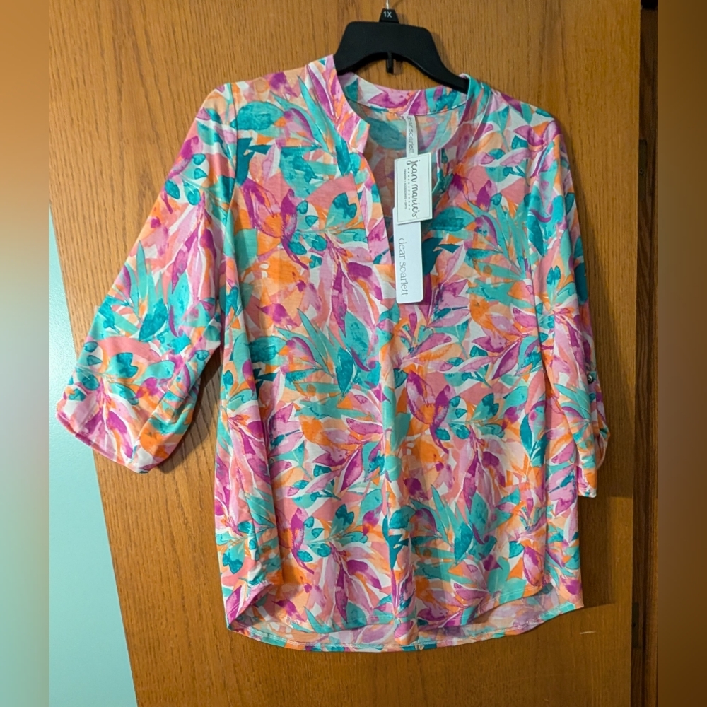 Clear Scarlett Women's Watercolor Floral Tunic Blouse Jean Marie's